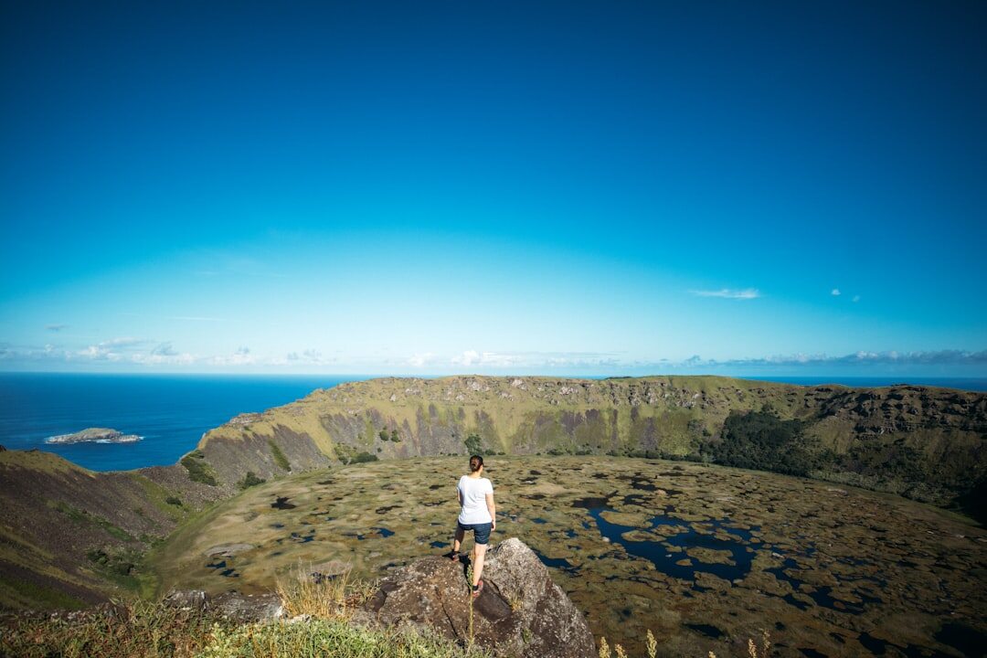 traveler listening to radio in exotic location