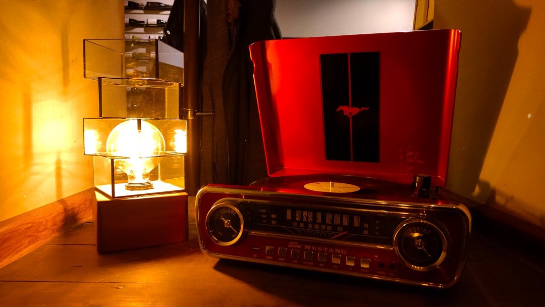 vintage radio on wooden table