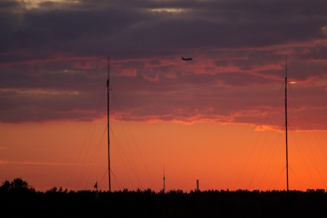 radio tower at sunset